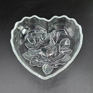 Studio Nova Heart Etched Floral Rose Glass Candy Bowl Trinket Holder ONLY ONE pc